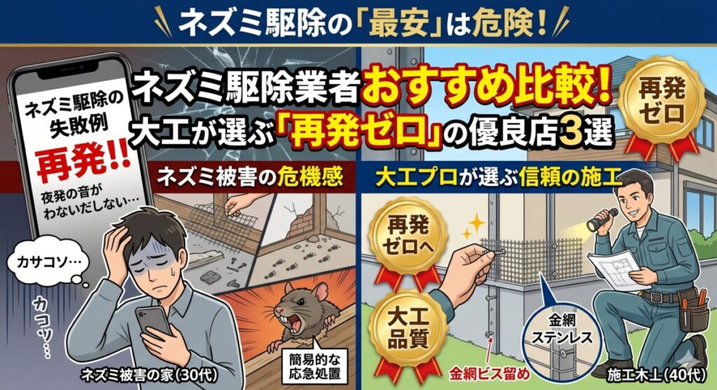 ネズミ駆除業者おすすめ比較！大工が選ぶ「再発ゼロ」の優良店3選