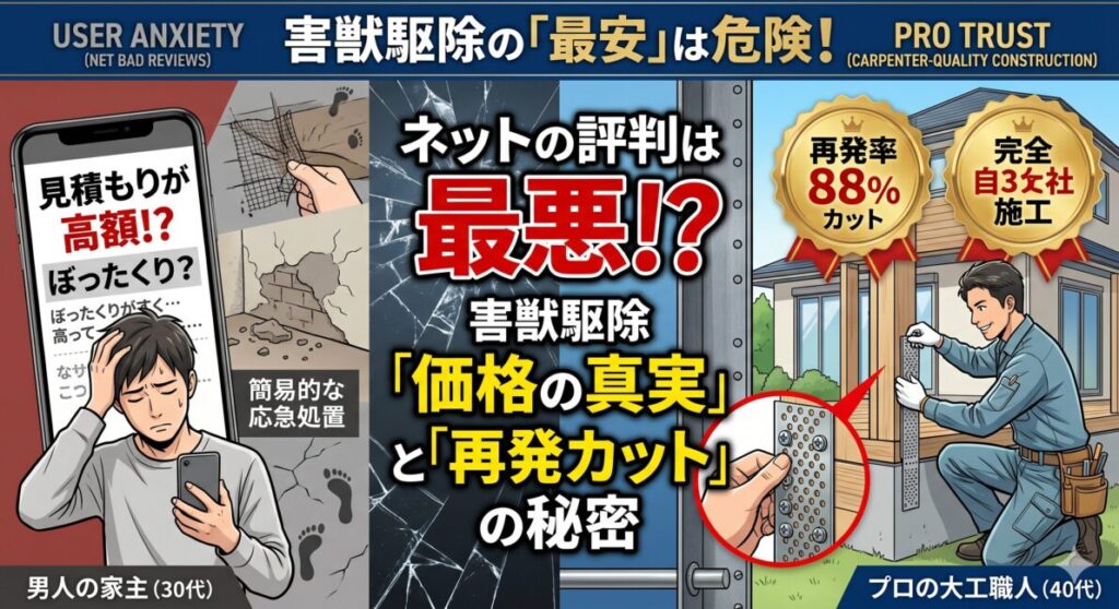 駆除ザウルスの評判は最悪？大工が暴く価格の真実と再発率88%カットの秘密