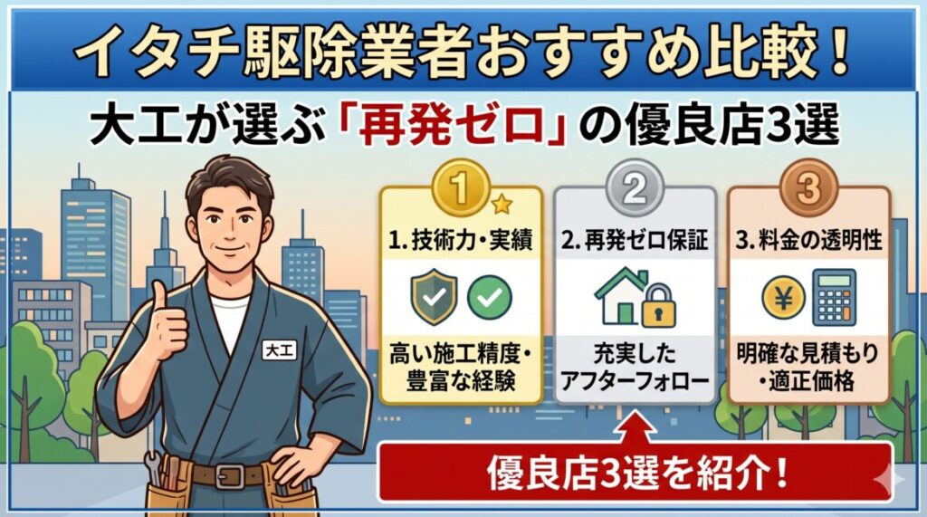 イタチ駆除業者おすすめ比較！大工が選ぶ「再発ゼロ」の優良店3選