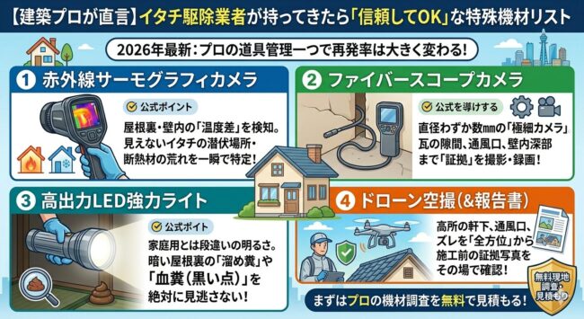 【建築プロメディアの視点】イタチ駆除業者が持ってきたら信頼してOKな特殊機材4選（サーモグラフィ・ファイバースコープなど）