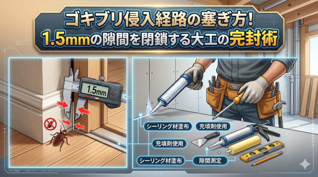 ゴキブリ侵入経路の塞ぎ方！1.5mmの隙間を閉鎖する大工の完封術