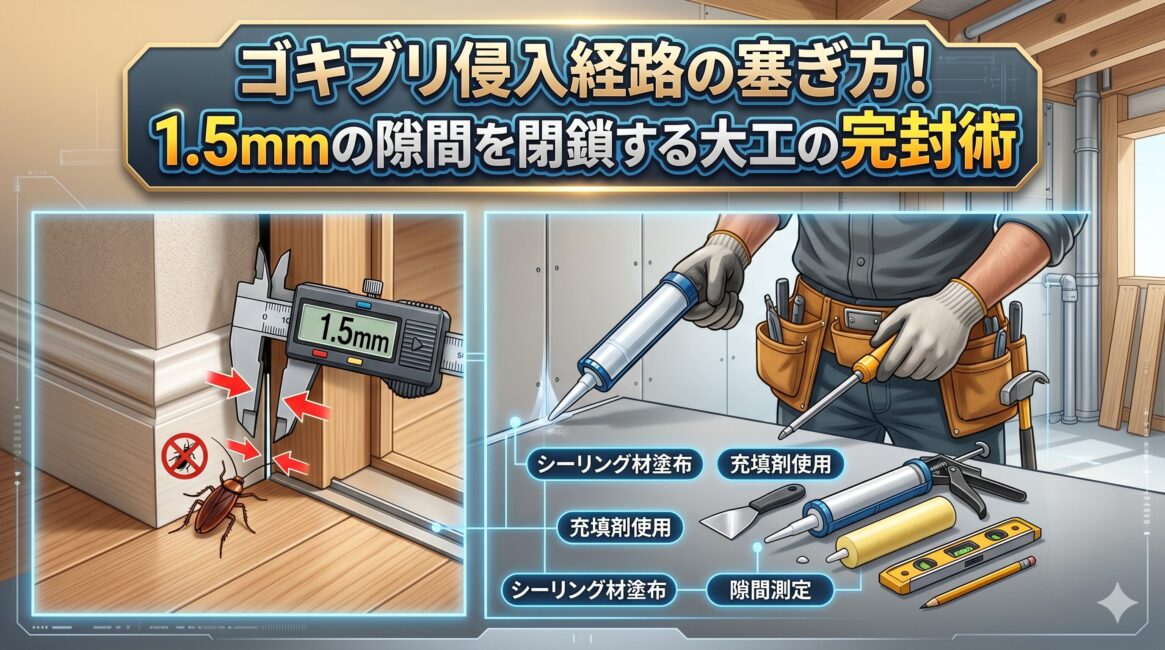 ゴキブリ侵入経路の塞ぎ方！1.5mmの隙間を閉鎖する大工の完封術