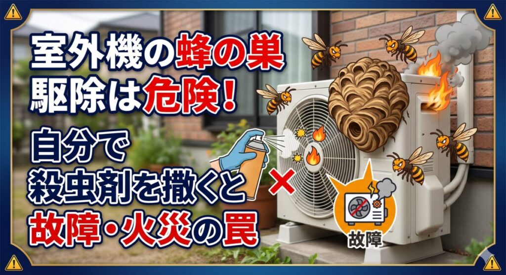 室外機の蜂の巣駆除は危険！自分で殺虫剤を撒くと故障・火災の罠