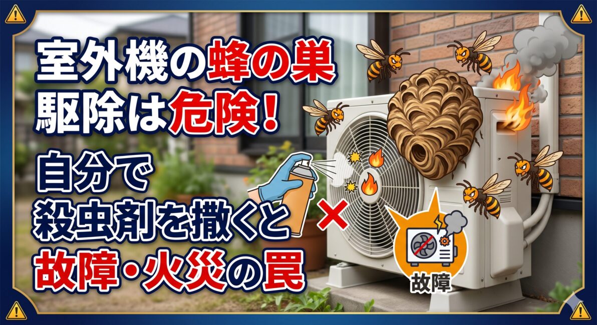 室外機の蜂の巣駆除は危険！自分で殺虫剤を撒くと故障・火災の罠