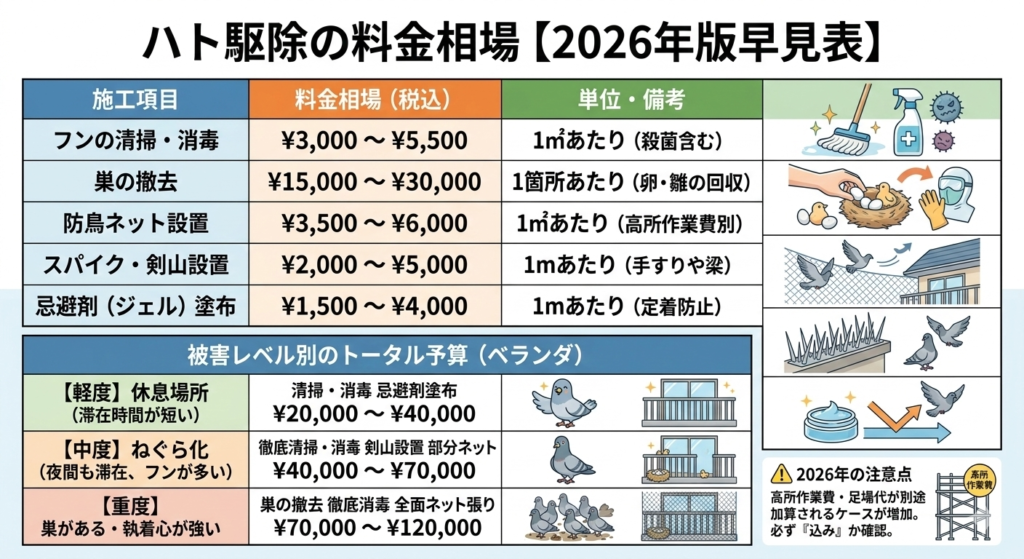 ハト駆除の料金相場