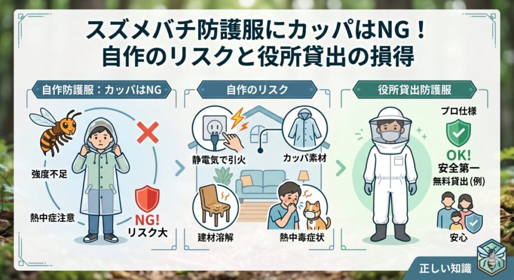 スズメバチ防護服にカッパはNG！自作のリスクと役所貸出の損得