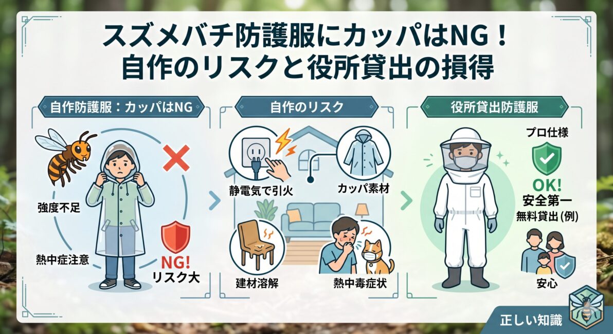スズメバチ防護服にカッパはNG！自作のリスクと役所貸出の損得