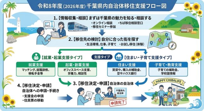 令和8年度（2026年度）千葉県内自治体が移住支援フロー図