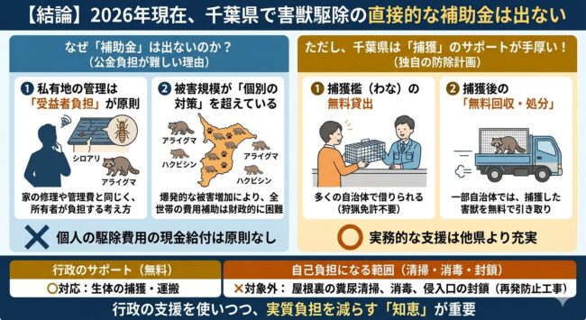 【結論】2026年現在、千葉県で害獣駆除の直接的な補助金は出ない