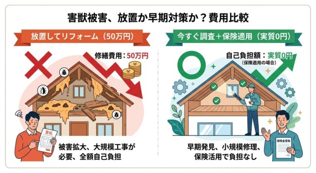 害獣駆除費用リフォームと火災保険の比較図解