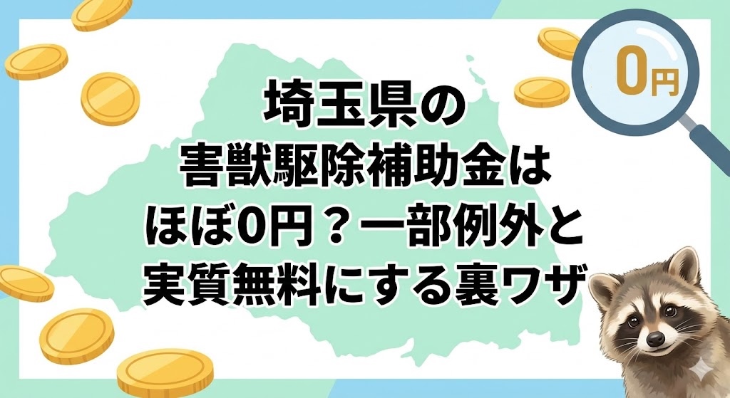 埼玉県の害獣駆除補助金はほぼ0円？一部例外と実質無料にする裏ワザ