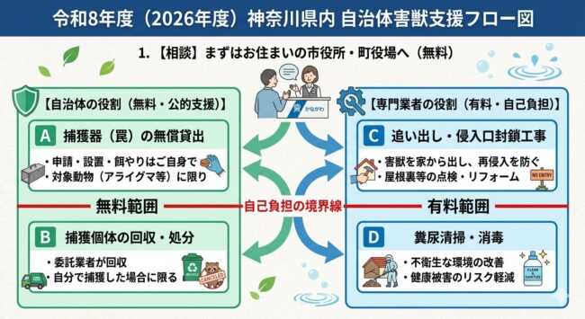 令和8年度 神奈川県内 自治体害獣支援フロー図