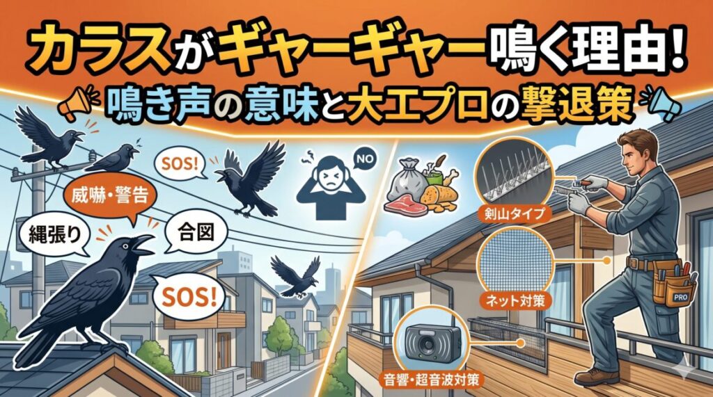 カラスがギャーギャー鳴く理由！鳴き声の意味と大工プロの撃退策