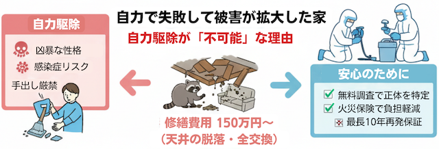 ！アライグマを自力で追い出すのが不可能な理由