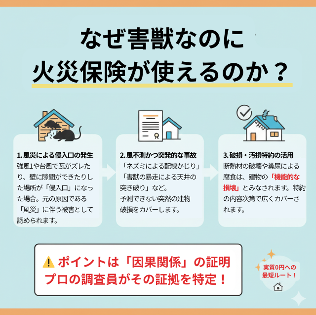 害獣駆除なのに火災保険が使える
