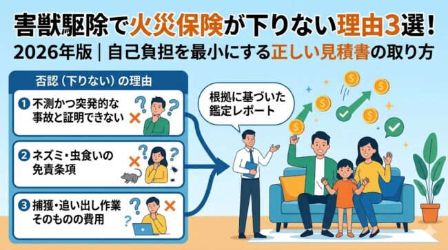 害獣駆除で火災保険が下りない理由3選！2026年版｜自己負担を最小にする正しい見積書の取り方