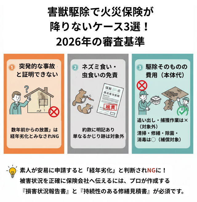 害獣駆除で火災保険が降りないケース