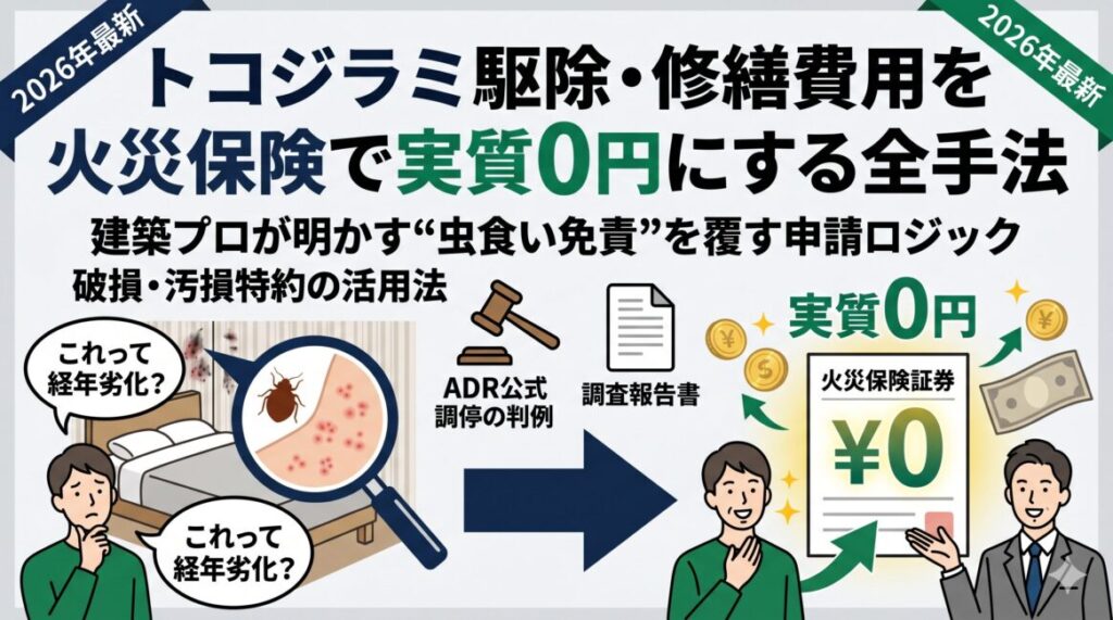【2026】トコジラミ駆除費用を火災保険で実質0円にする全手法！損保各社の認定傾向と否認を覆すプロの申請ロジック