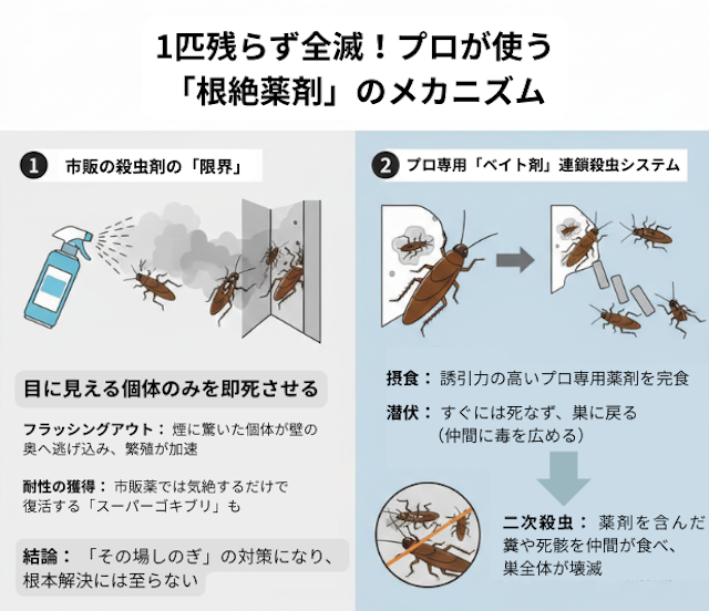 プロが使う根絶薬剤の威力：市販薬は効かない