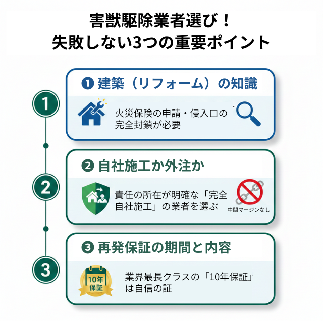 害獣駆除業者の選び方3つの重要ポイント
