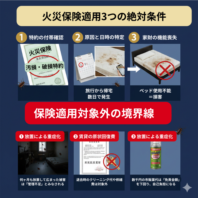 トコジラミ被害で保険が適用される3つの絶対条件と対象外の境界線