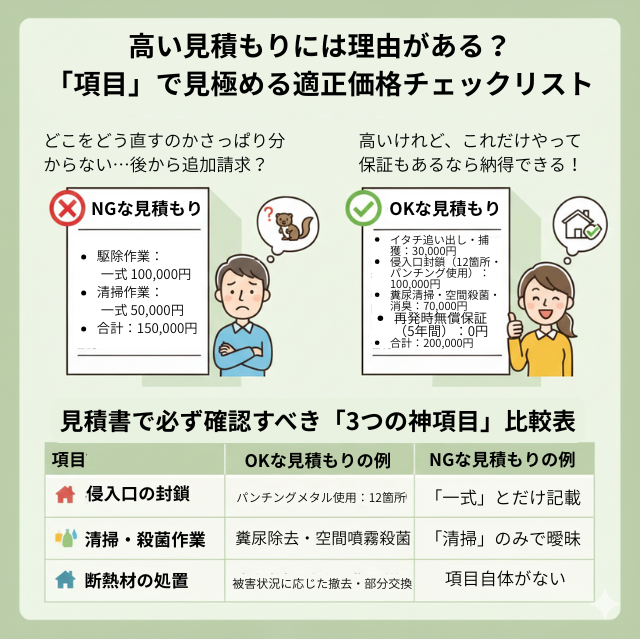 高い見積もりには理由がある!項目で見る適正価格チェックリスト