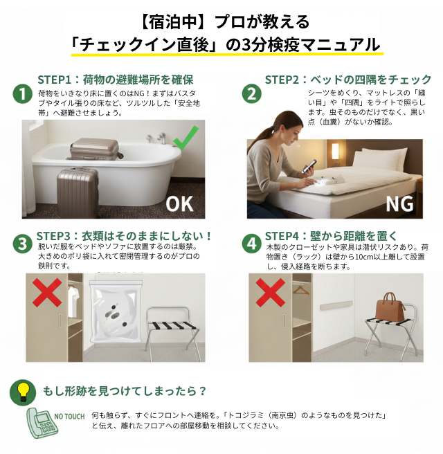 プロが教える!宿泊中チェックイン直後のトコジラミ3分検疫マニュアル