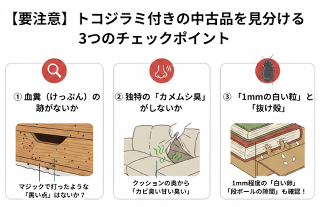 トコジラミ付きの中古品を見分ける3つのチェックポイント