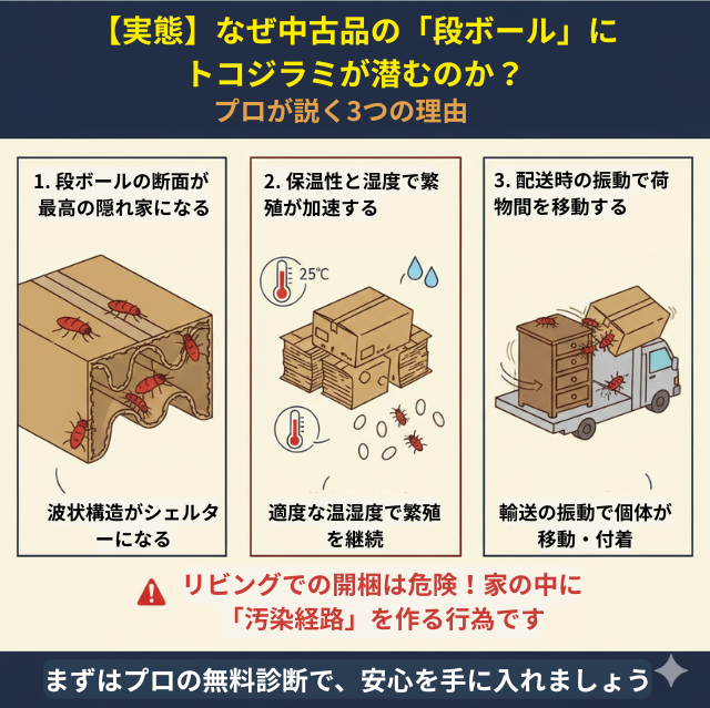 トコジラミ 段ボール 潜伏 理由 図解