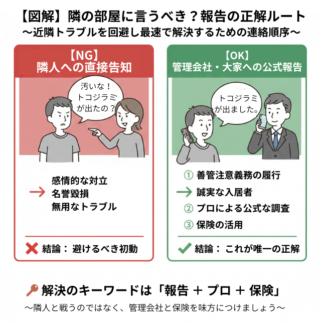 マンションでトコジラミが発生した場合隣の部屋に言わずに管理会社・大家さんへ報告が正解