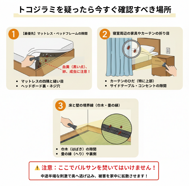 刺された跡がトコジラミだった場合に今すぐ確認すべき場所