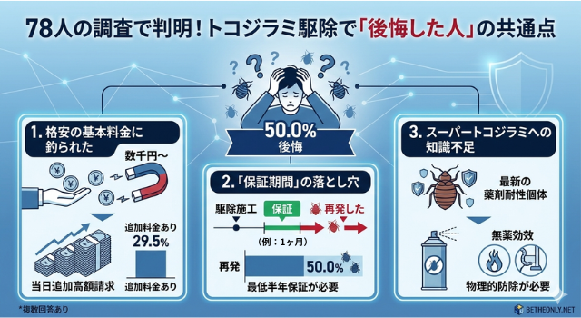 トコジラミ駆除経験者78人のアンケート結果:50パーセントが後悔したと回答