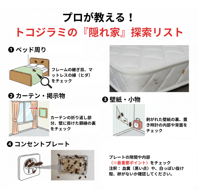 トコジラミの隠れ家探索リスト