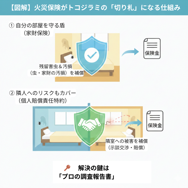 トコジラミの対応に火災保険と個人賠償責任特約