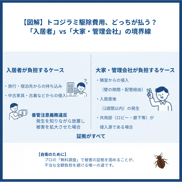 トコジラミの駆除費用の支払い入居者か大家(管理会社)か