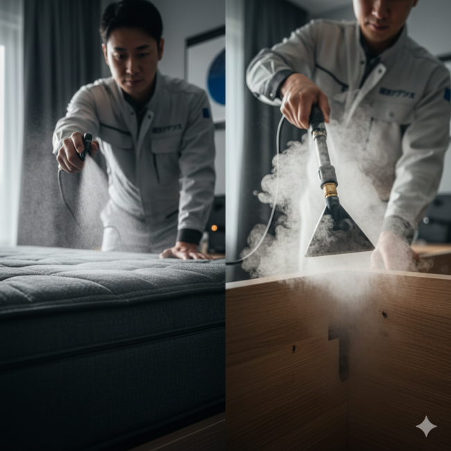 トコジラミ駆除:薬剤+熱処理(スチーム)のハイブリッド攻撃