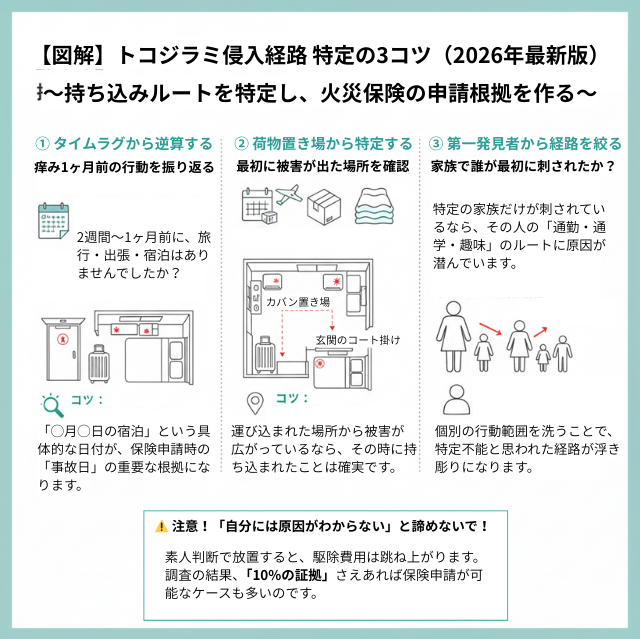 トコジラミの侵入経路を特定する3つの原因特定コツ