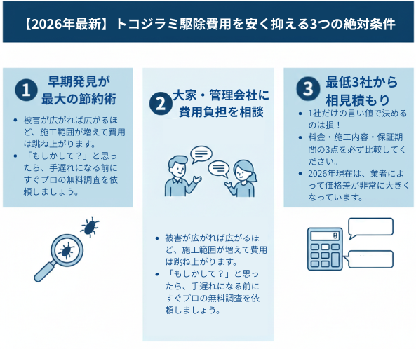 トコジラミの駆除費用を安く抑えるための3つの条件