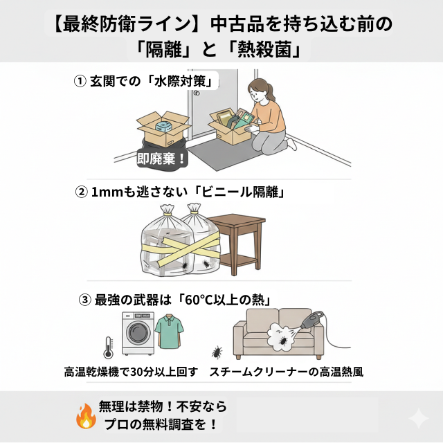 最強のトコジラミ対策：中古品を持ち込む前の隔離と熱