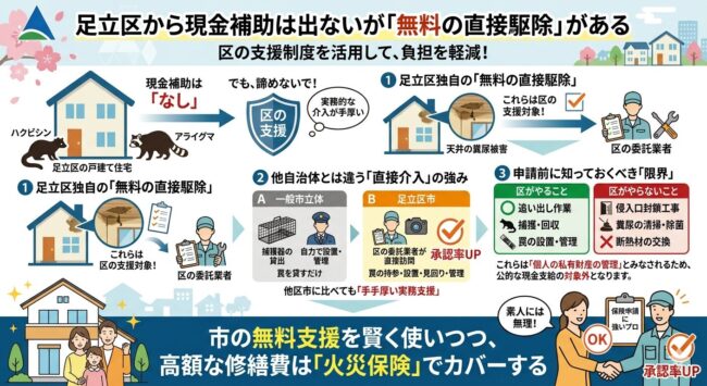 足立区から現金補助は出ないが無料の直接駆除がある