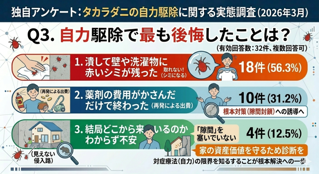 独自調査：死骸のシミという、駆除後のタカラダニの二次被害