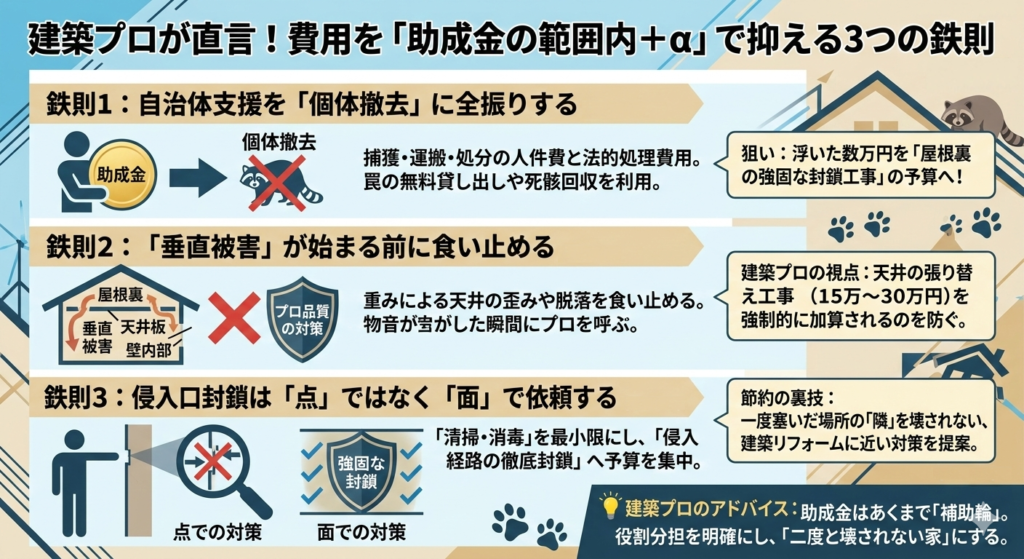 アライグマ駆除 駆除費用 自治体支援 個体撤去 垂直被害防止 侵入口封鎖
