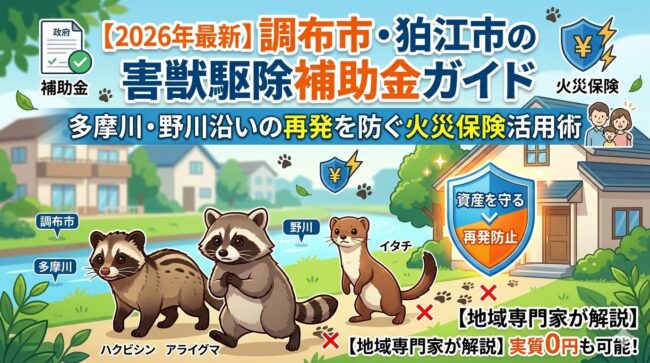 調布市・狛江市の害獣駆除補助金ガイド｜多摩川・野川沿いの再発を防ぐ火災保険活用術