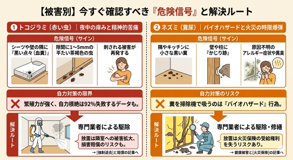 害虫害獣被害別今すぐ確認すべき危険信号と解決ルート