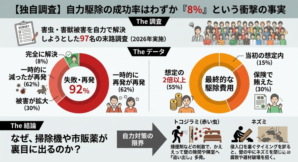 独自調査:自力駆除の成功率はわずか8%
