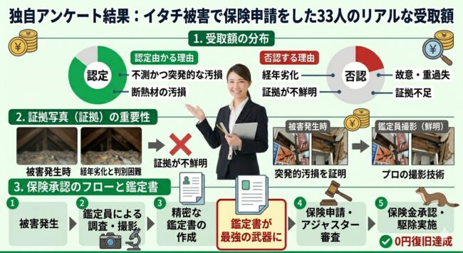 独自アンケート結果:イタチ被害で保険申請した33人のリアルな受取額