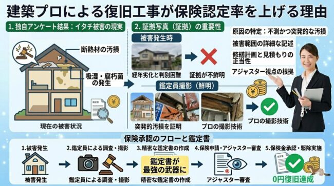 なぜ駆除ザウルスなのか?建築プロによる復旧工事が認定率を上げる理由