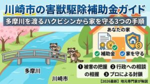 【最新】川崎市の害獣駆除補助金ガイド｜多摩川を渡るハクビシンから家を守る3つの手順