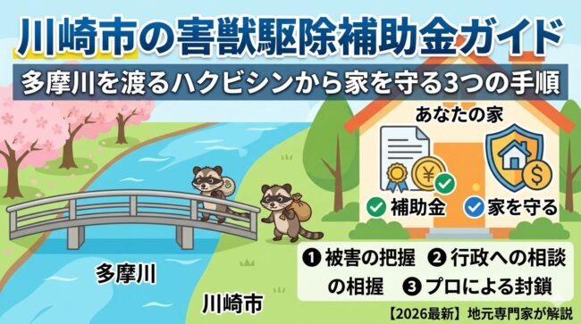 【最新】川崎市の害獣駆除補助金ガイド｜多摩川を渡るハクビシンから家を守る3つの手順