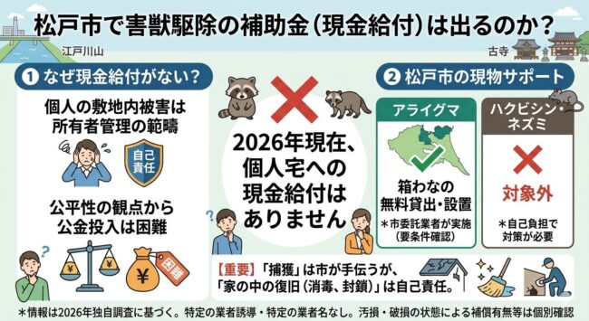 松戸市で害獣駆除の補助金(現金給付)は出るのか?